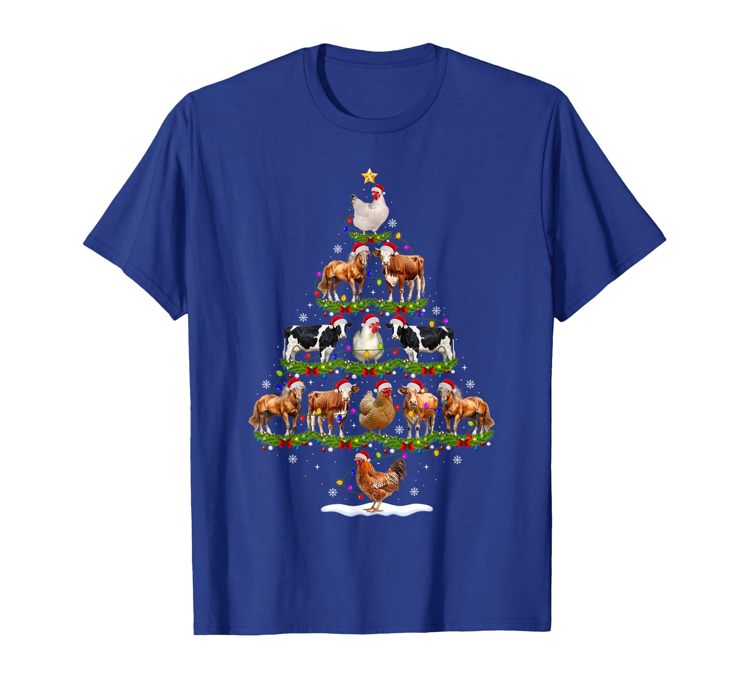 Animal Christmas Tree Lights Chicken Cow Goat Farm Farmer T-Shirt