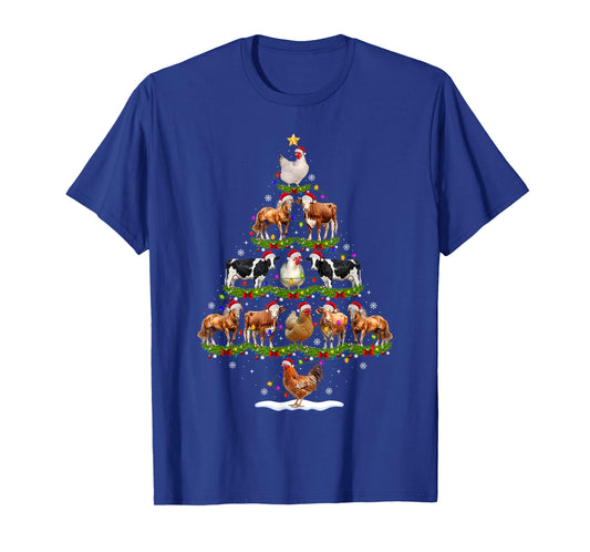 Animal Christmas Tree Lights Chicken Cow Goat Farm Farmer T-Shirt