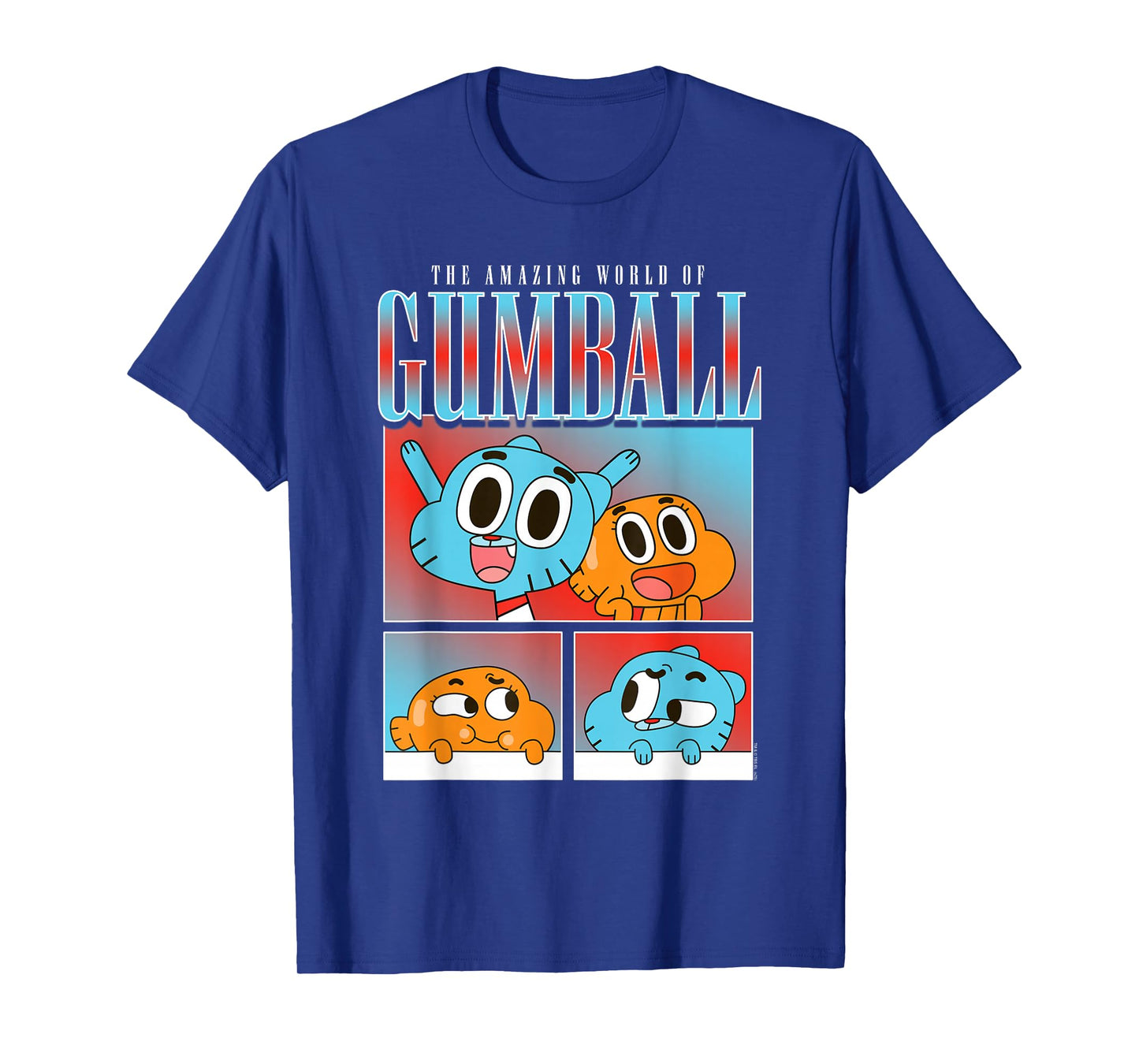 Gumball and Darwin Panels Colorful Cat and Fish Cartoon T-Shirt
