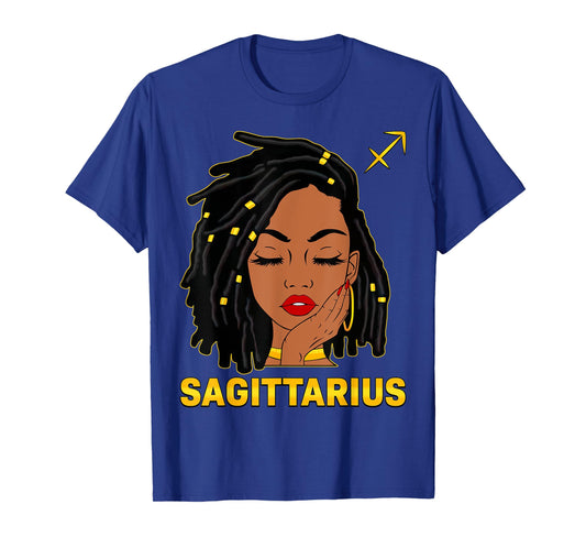 Sagittarius Queen Loc'd Hair Black Woman Zodiac Sign Bday T-Shirt