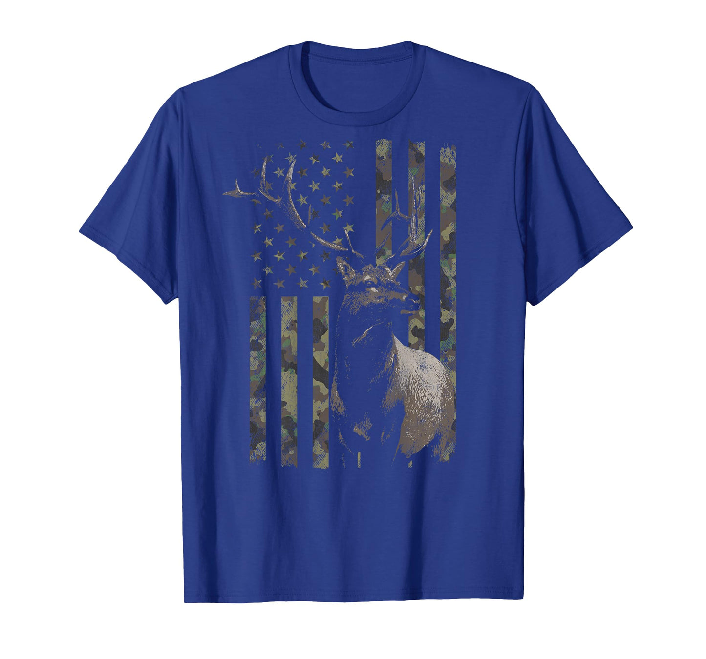 Elk Hunting Camo American Flag Camouflage (Design on Back) T-Shirt