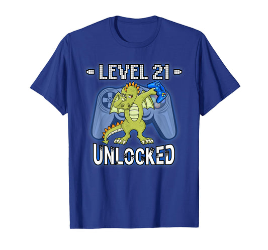 Level 21 Unlocked - Funny Dabbing Dragon Gamer 21st Birthday T-Shirt