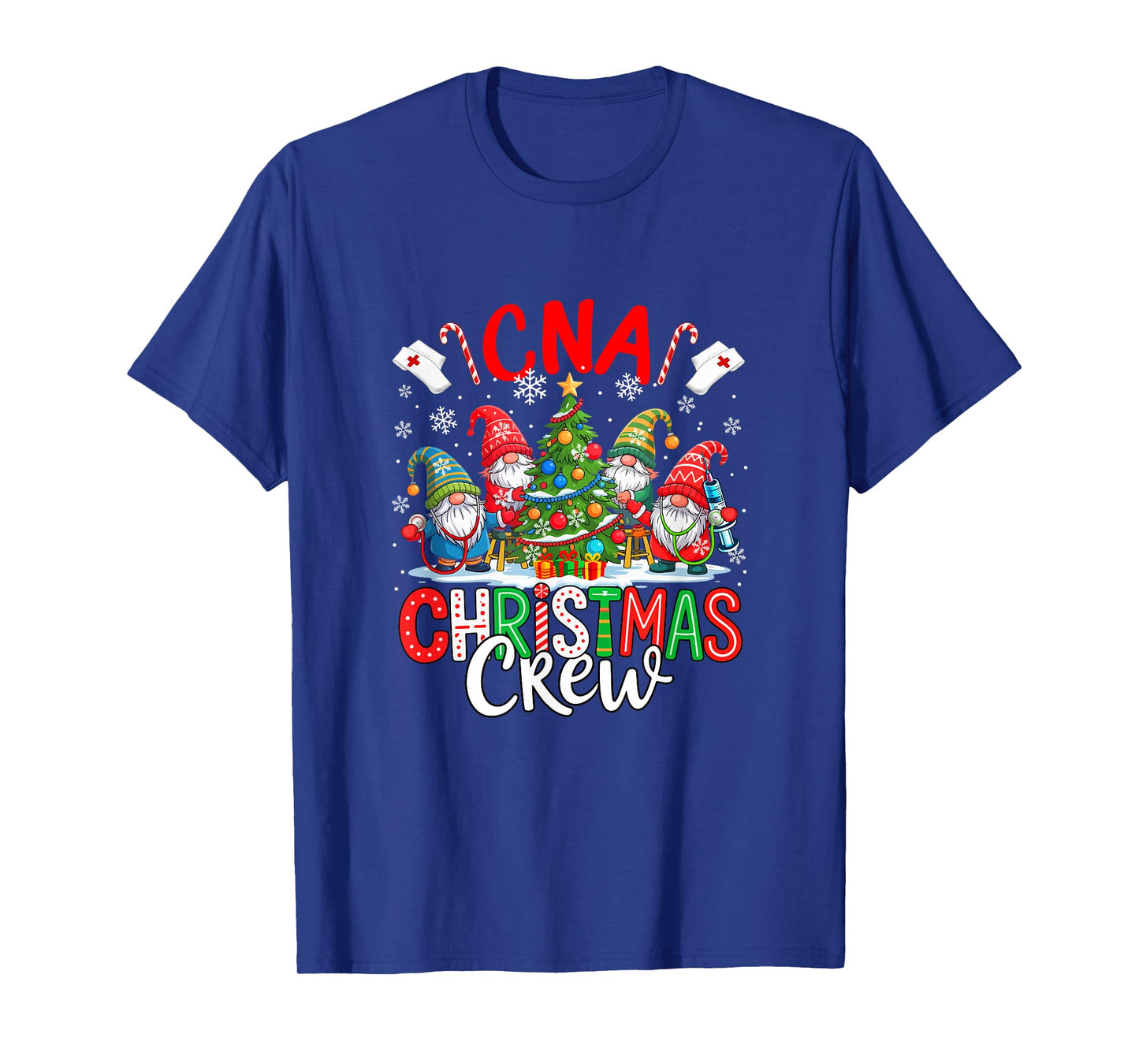 CNA Christmas Crew Group Gnomes Nurses Decorating Xmas Tree T-Shirt