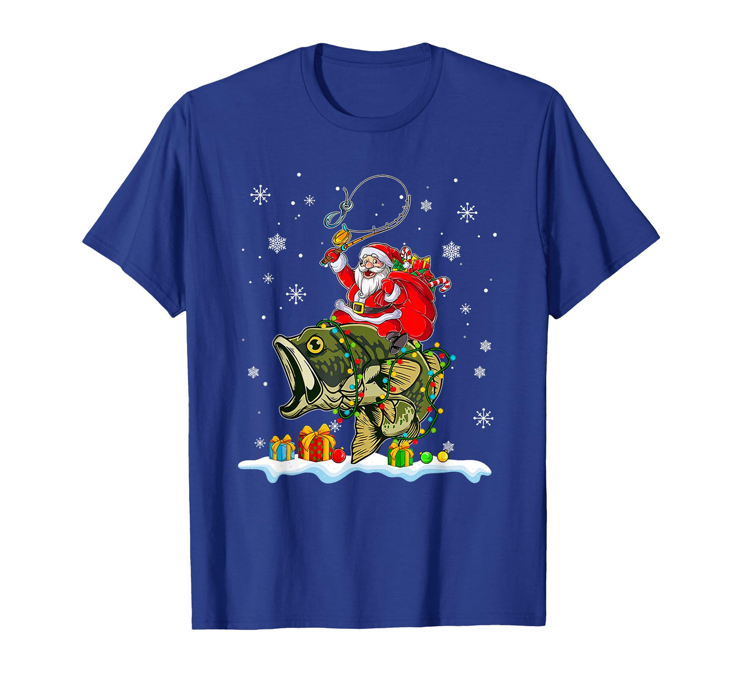 Christmas Bass Fishing Funny Santa Riding Fish Fishermen PJ T-Shirt