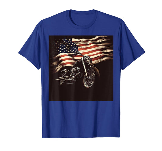 Motorcycle USA Flag Retro Biker T-Shirt