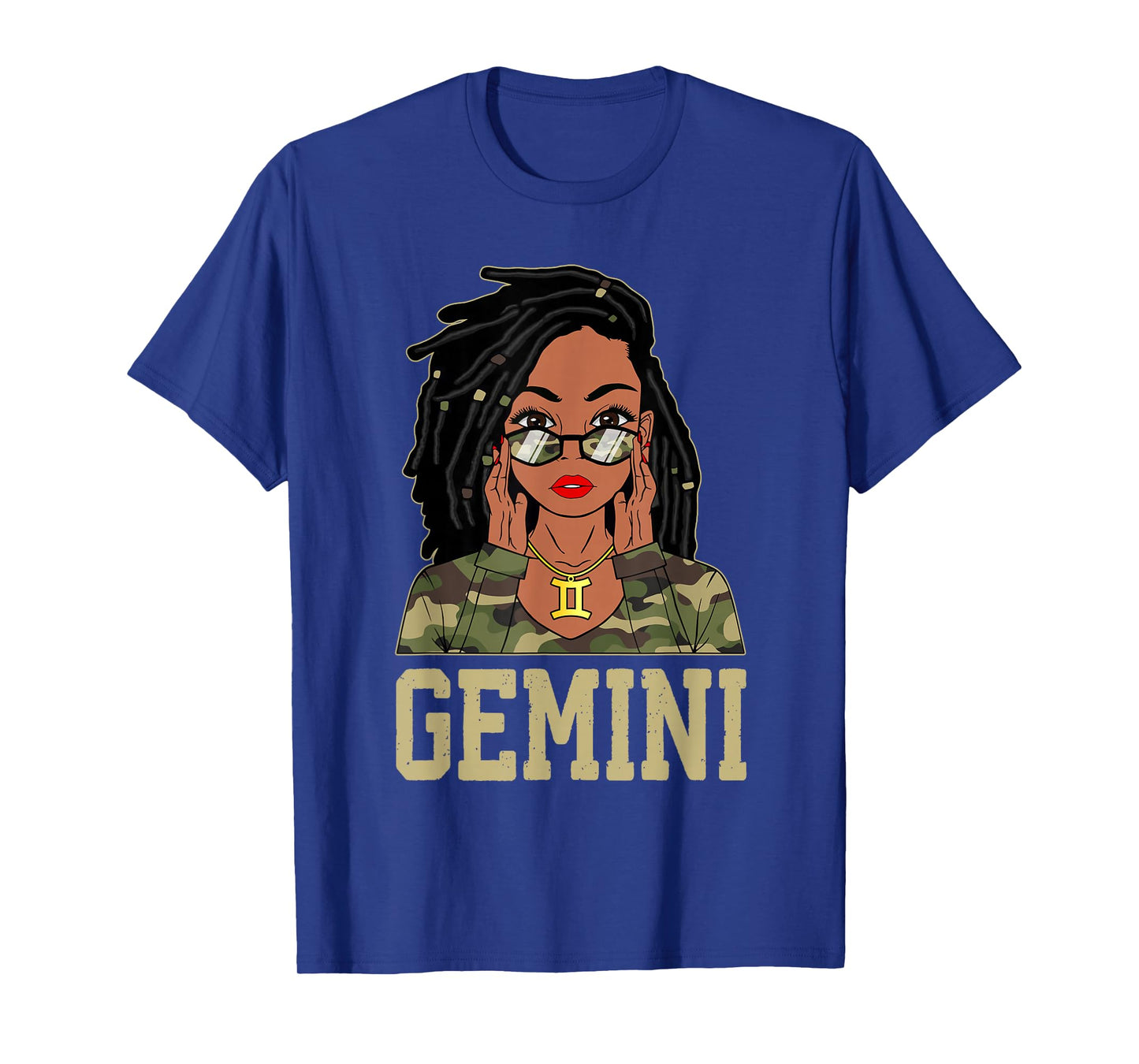 Gemini Loc'd Hair Sassy Black Woman Camo Melanin Girl T-Shirt