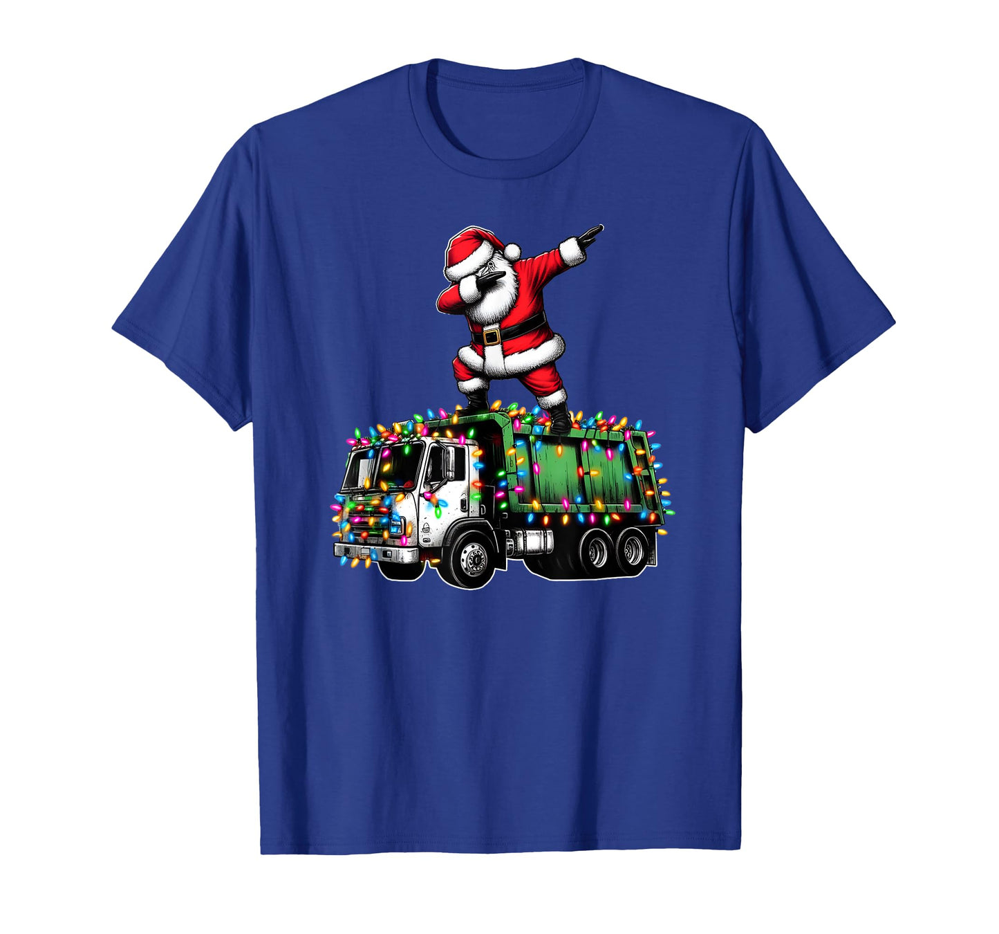 Dabbing Santa Garbage Truck Funny Christmas Lights Graphic T-Shirt