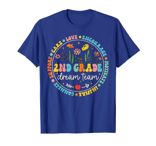 2nd Grade Dream Team Back to School Teacher Care Love Floral T-Shirt