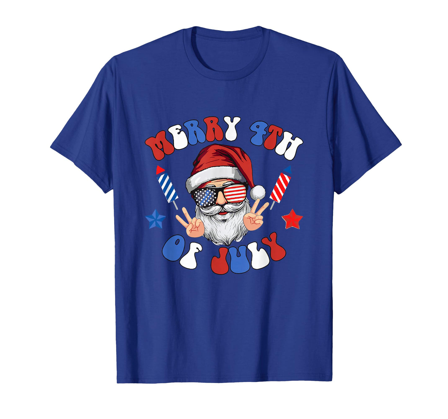 Santa Claus American USA Flag Christmas in July 4th of July T-Shirt