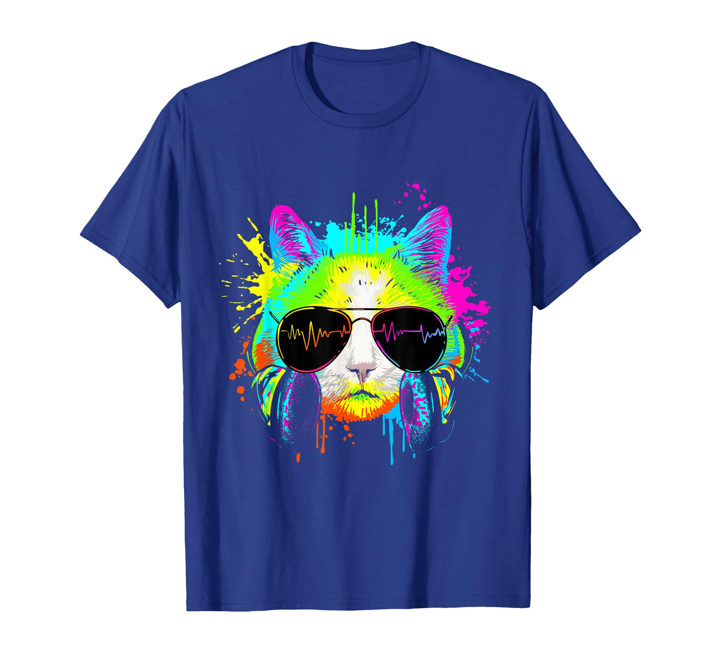 Funny Kitten Colourful Rainbow Rave Music DJ Cat T-Shirt