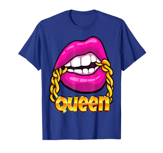 Melanin Juicy Lips Gold Chain Hot Pink Bubblegum Black Queen T-Shirt