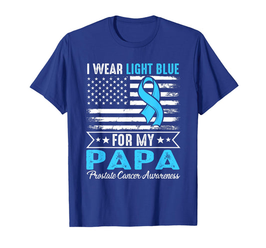 I Wear Light Blue for My Papa Prostate Cancer USA Flag T-Shirt