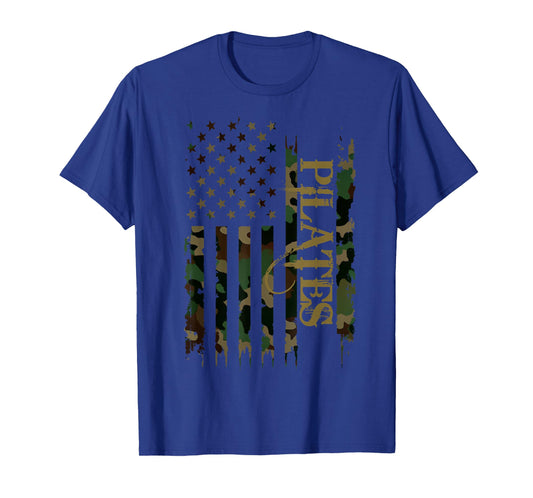 Pilates United States Distressed Camo w US Flag T-Shirt