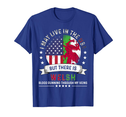 American Welsh Home in US Patriot American Wales Flag T-Shirt