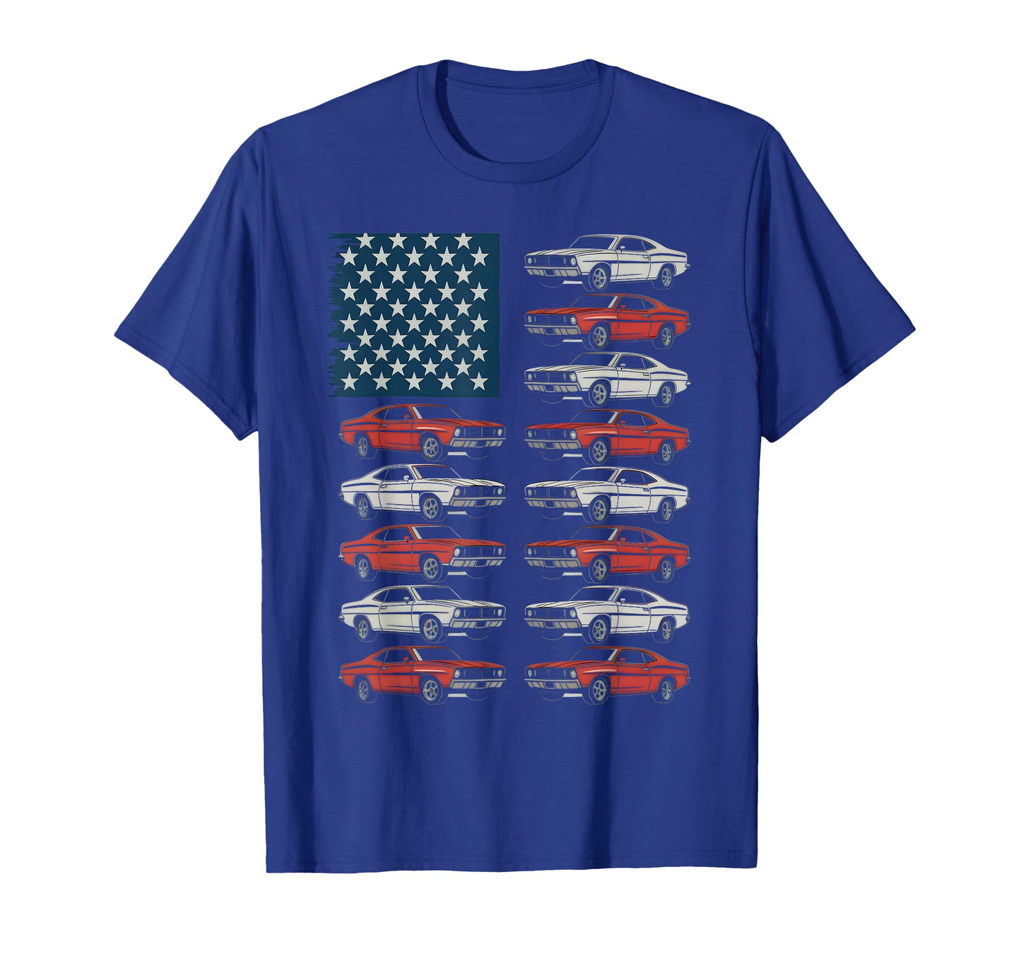 American Flag Classic Muscle Cars Retro Patriotic T-Shirt