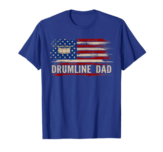 Vintage Drumline Dad American USA Flag Music Gift T-Shirt