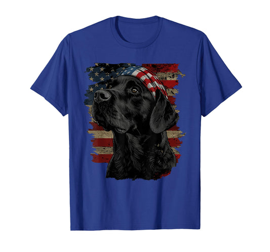 Black Labrador Patriotic Lab 4th of July USA American Flag T-Shirt