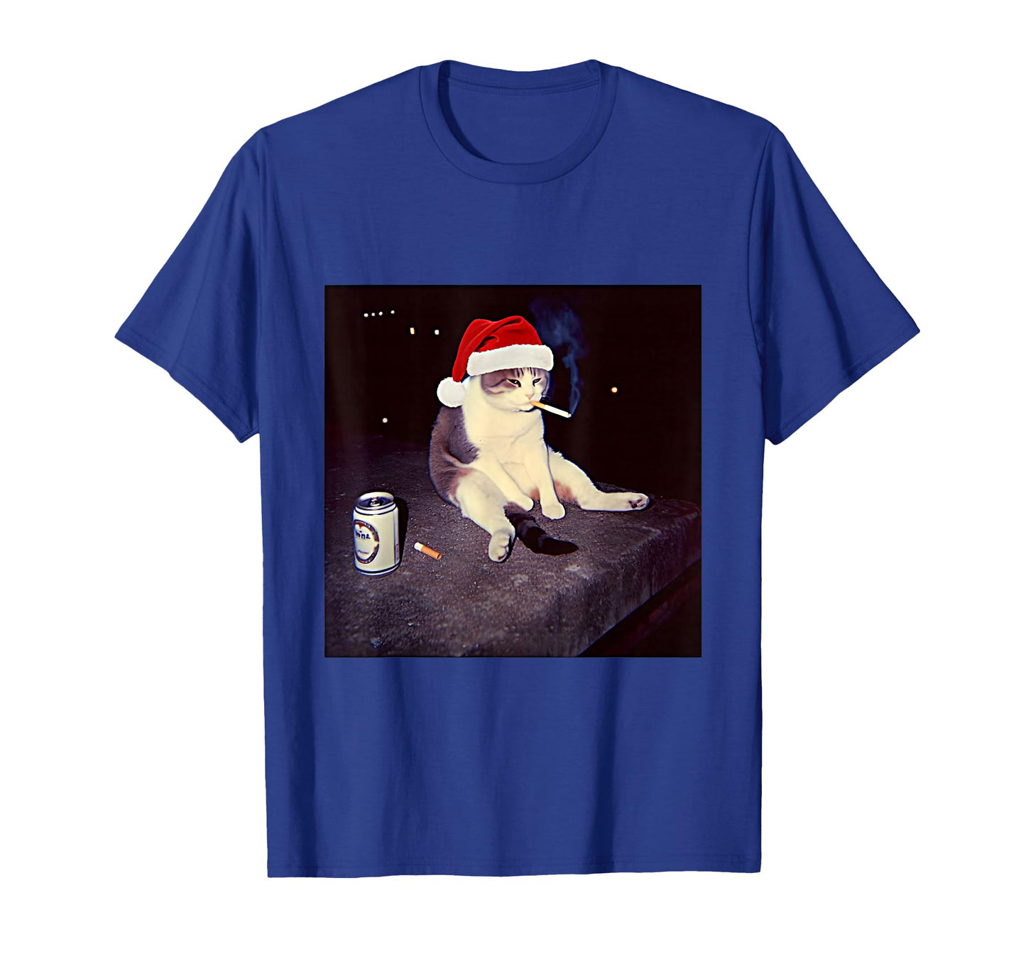 Cigarette Kitten Christmas Hat Cat Smoking Meme Brainrot T-Shirt