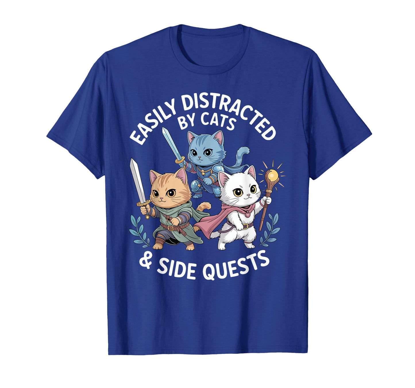 Easily Distracted by Cats & Side Quests Funny Cat Gamer RPG T-Shirt