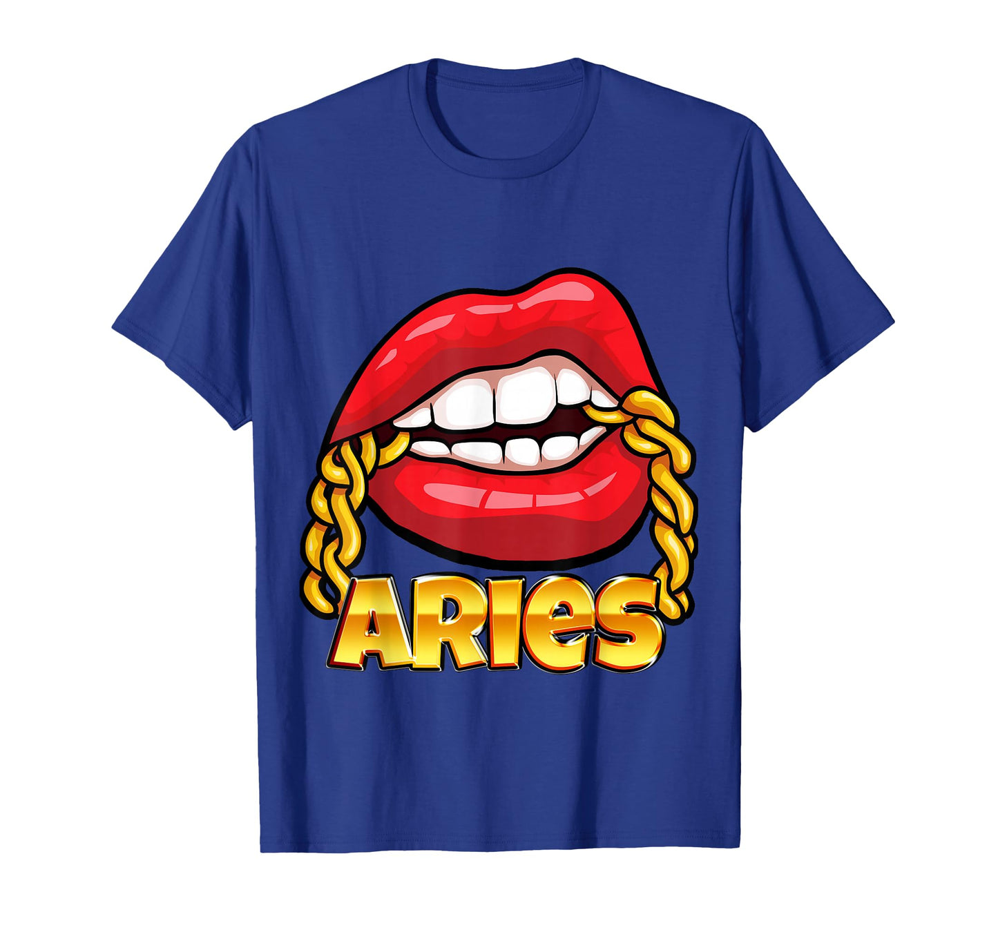 Juicy Lips Gold Chain Aries Zodiac Sign T-Shirt