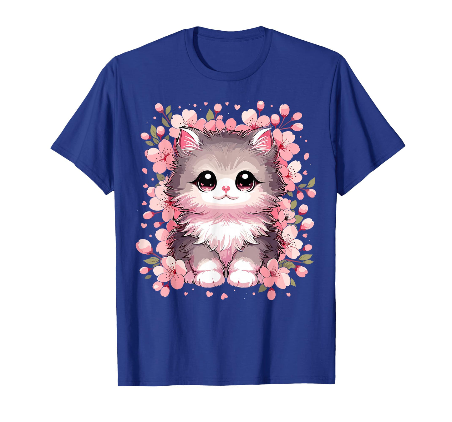Cute Kawaii Cat With Cherry Blossoms Cat T-Shirt