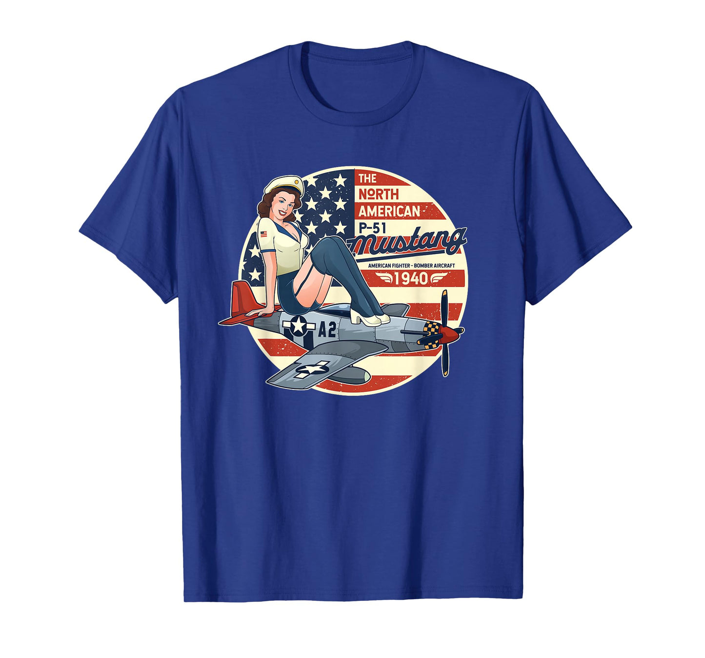 P51 Mustang T Shirt Airplane Shirts for Men WWII Shirt Pinup T-Shirt