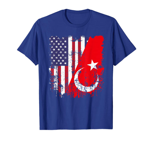 Turkish Roots Half American Flag Turkey Flag T-Shirt