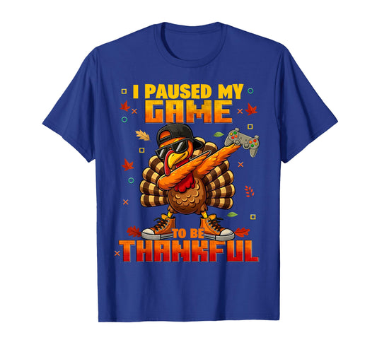 I Pause My Game Be Thankful Dabbing Turkey Thanksgiving Boys T-Shirt