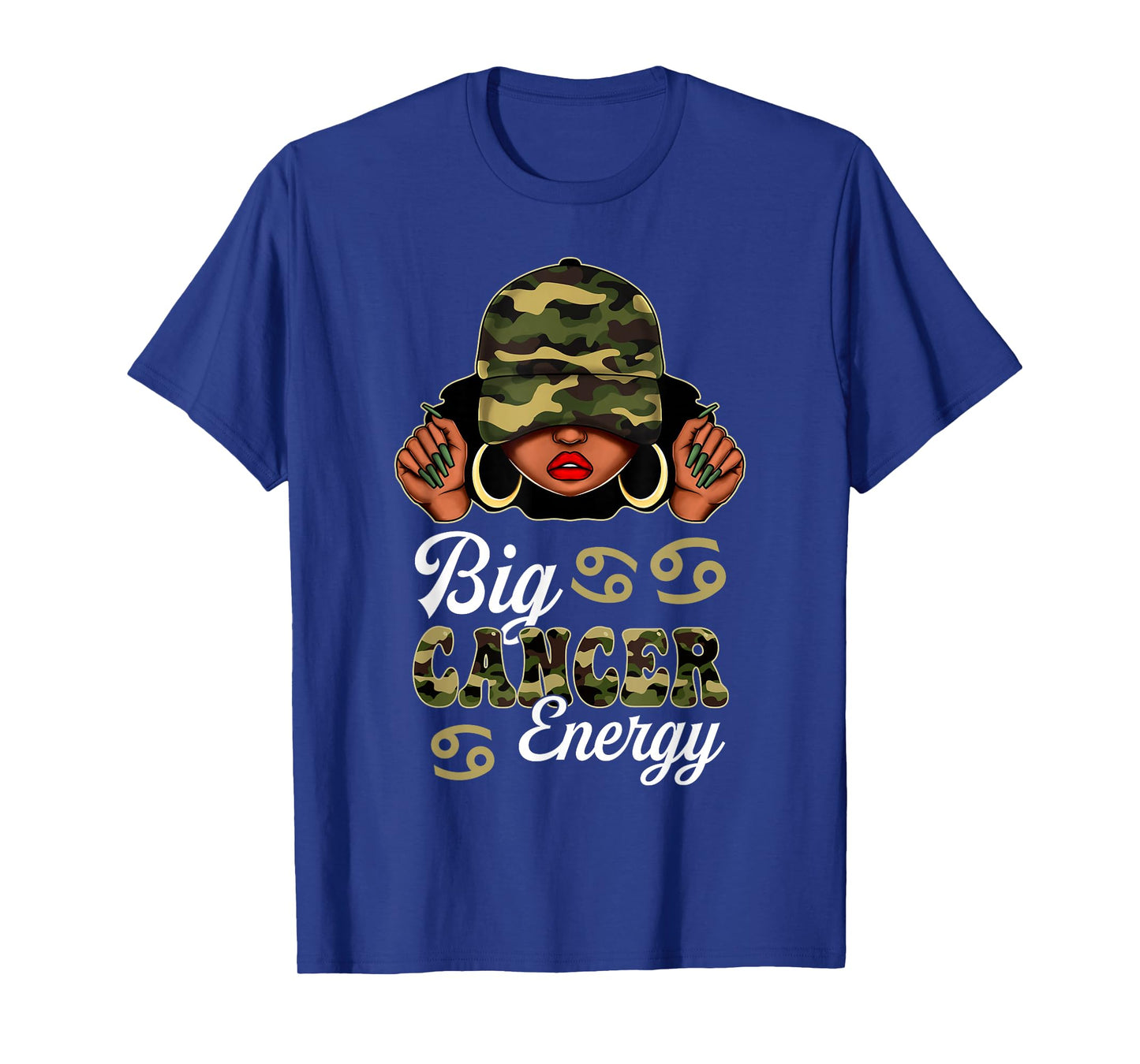 Big Cancer Energy Black Woman Camouflage Zodiac Sign T-Shirt