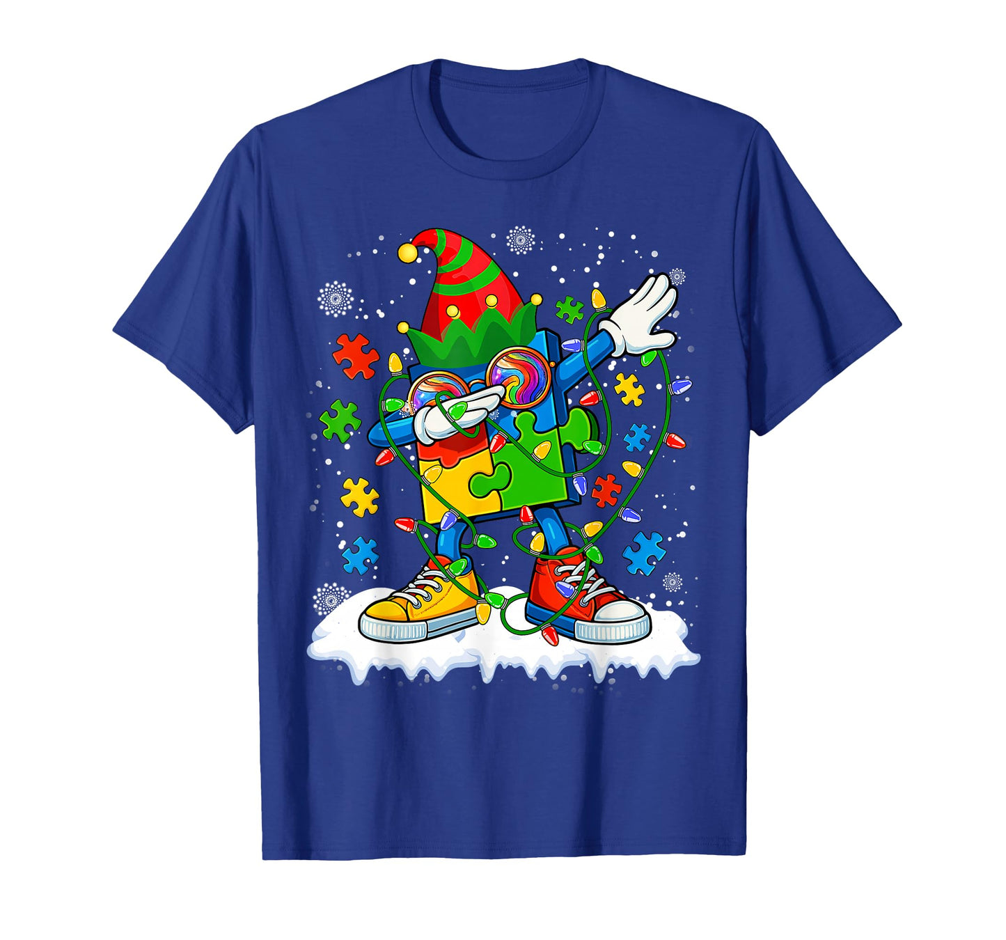 Dabbing Autism Christmas Tree Lights Xmas Men Women Kids T-Shirt