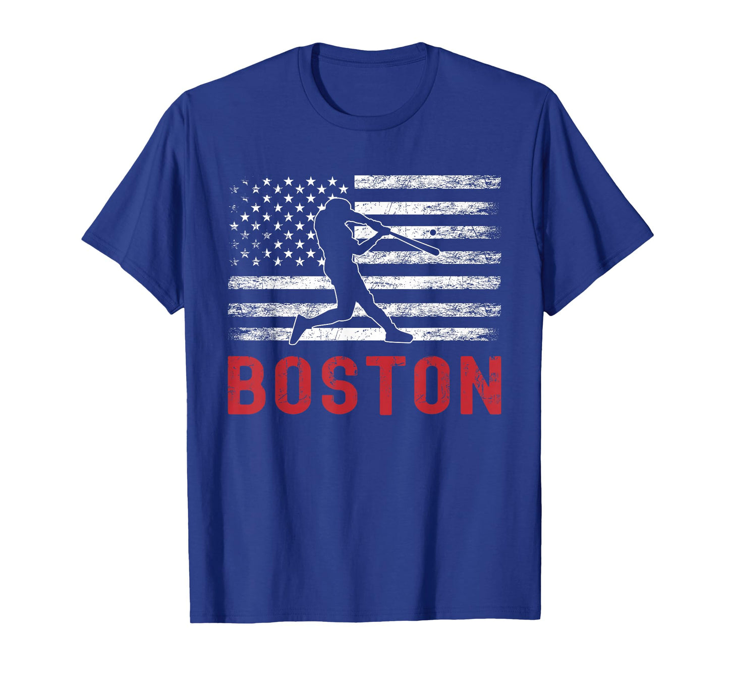 Boston Massachusetts American Flag Baseball Weathered T-Shirt