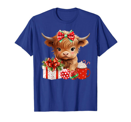 Cute Baby Highland Cow Merry Christmas Farmer Cow Xmas T-Shirt