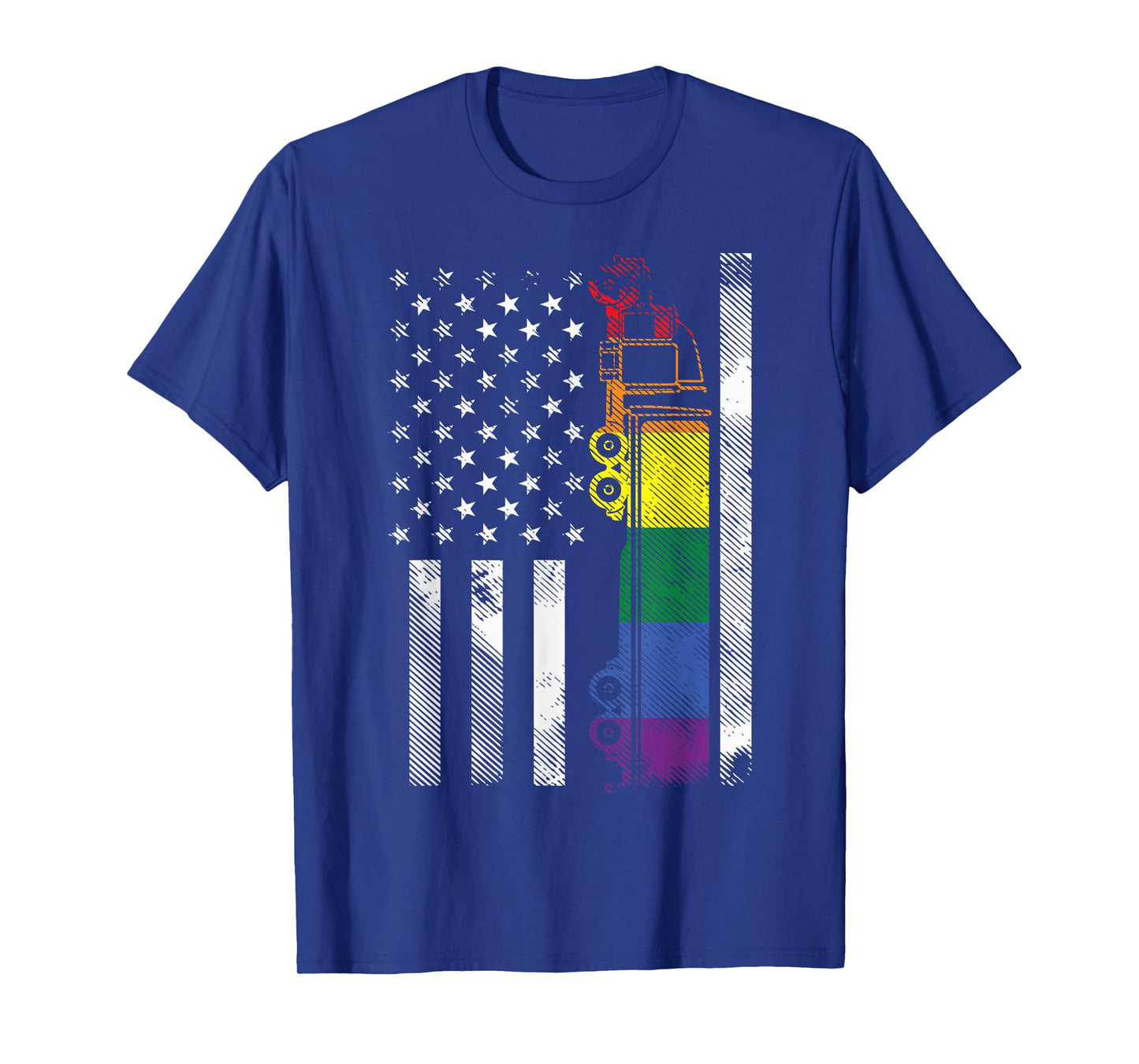 US American Flag Rainbow Truck Gay Pride Flag LGBTQ Boys Men T-Shirt