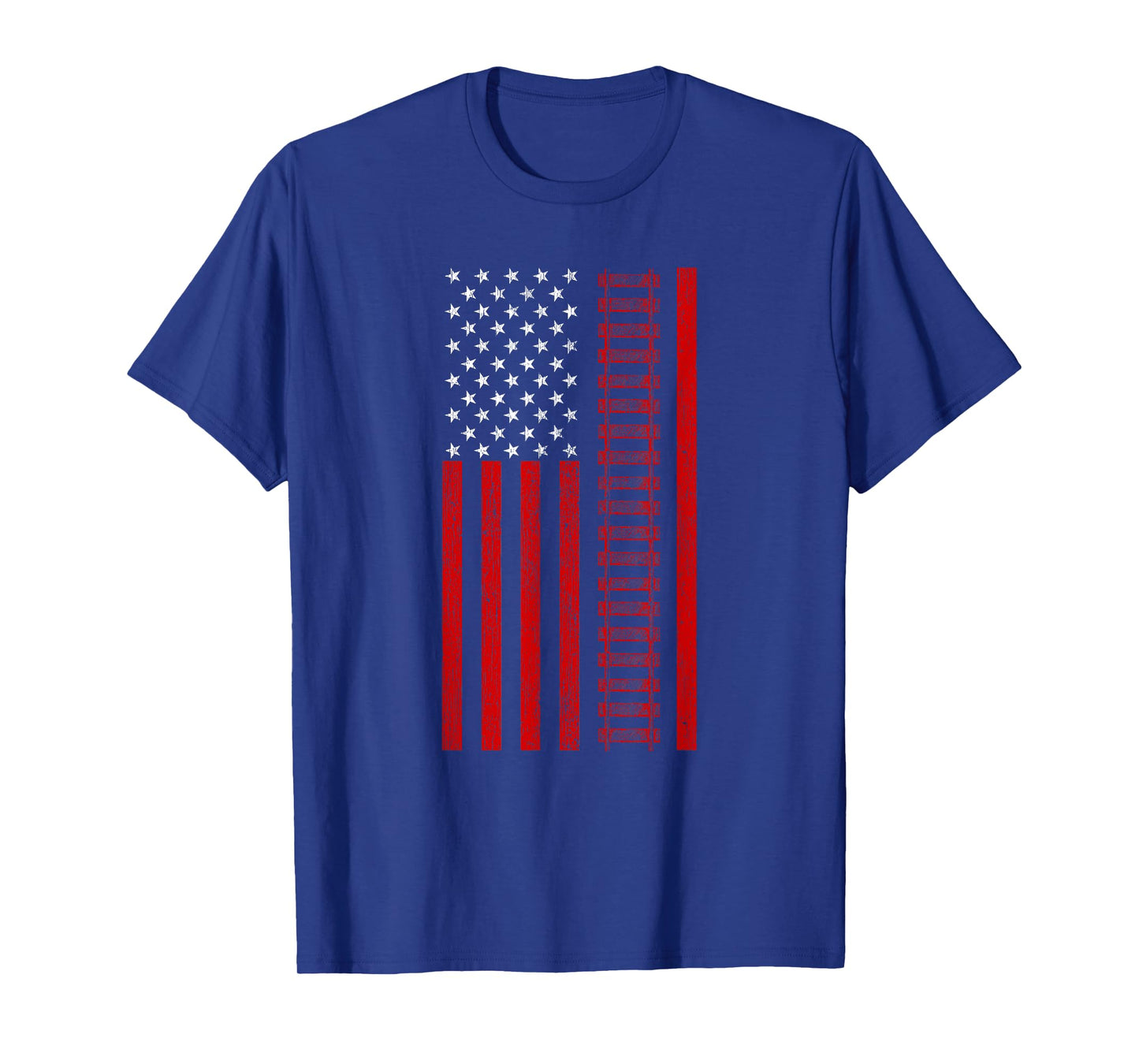 American Railroad Worker Flag With Train Tracks Distressed T-Shirt