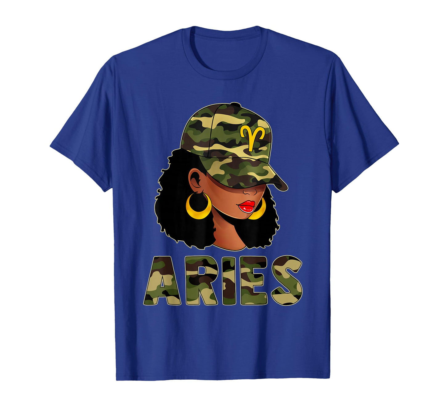 Aries Queen Camouflage Black Woman Cap Zodiac Sign T-Shirt