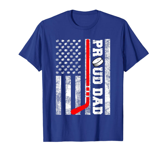 Proud Dad American Distressed Flag Funny Hockey Dad T-Shirt