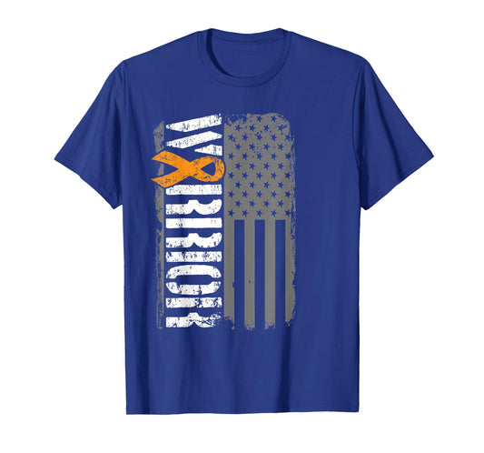 Kidney Cancer Warrior - Sideways Awareness Ribbon USA Flag T-Shirt