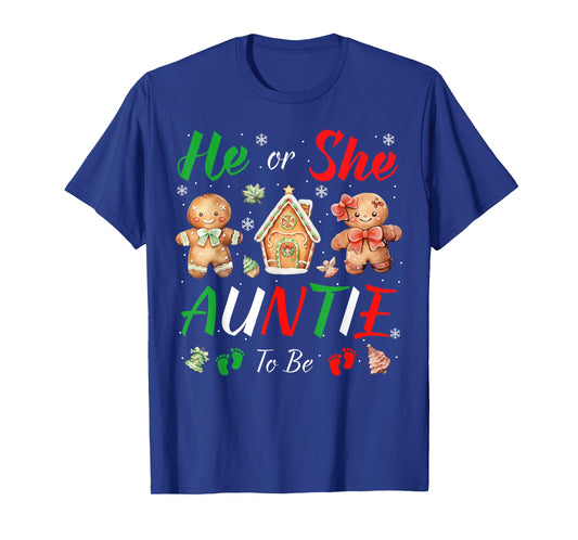 Christmas Gingerbread Gender Reveal He or She Auntie to Be T-Shirt