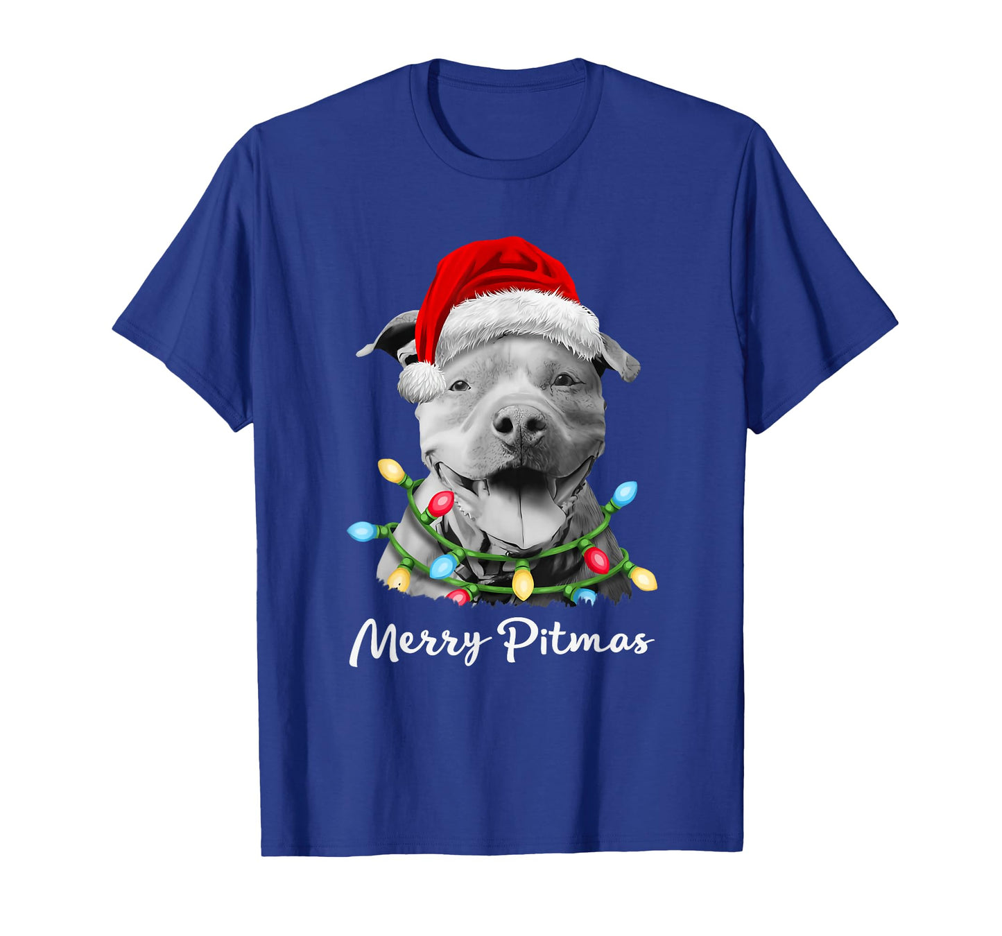 Pit Bull Santa Christmas Tree Lights Xmas Merry Pitmas T-Shirt