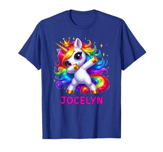 JOCELYN Personalized Name Dabbing Unicorn Birthday Queen T-Shirt