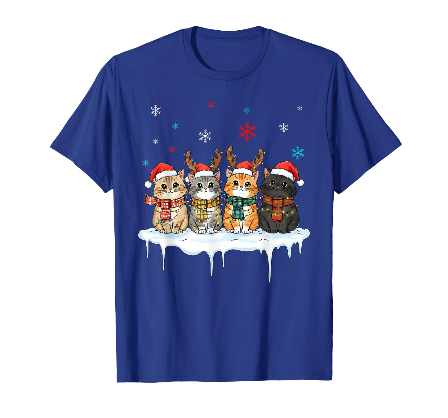 Cute Christmas Cats Lights Santa Hats Xmas Matching Family T-Shirt