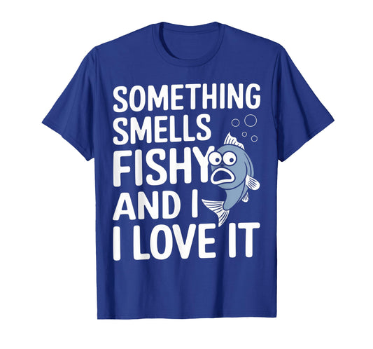 Smells Fishy Gift For Fisherman Short Funny Fishing Puns T-Shirt