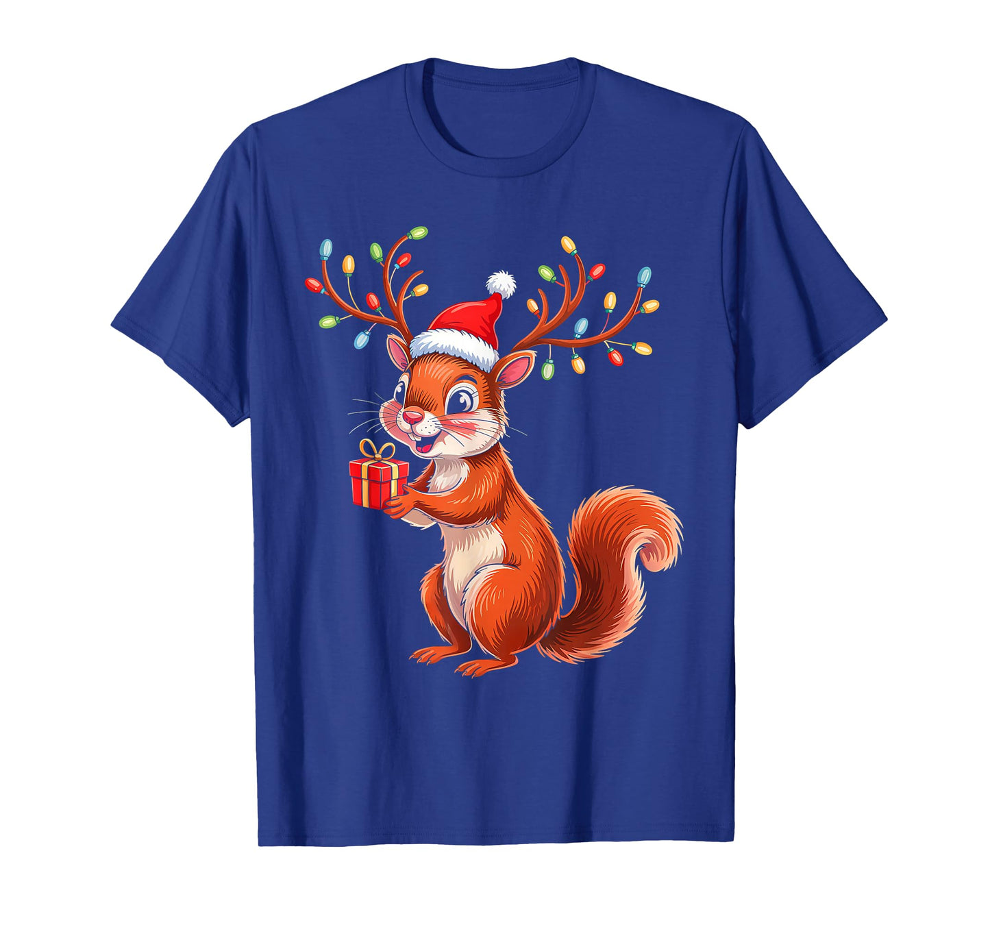 Squirrel Christmas Lights Santa Hat Family Xmas Pajamas T-Shirt