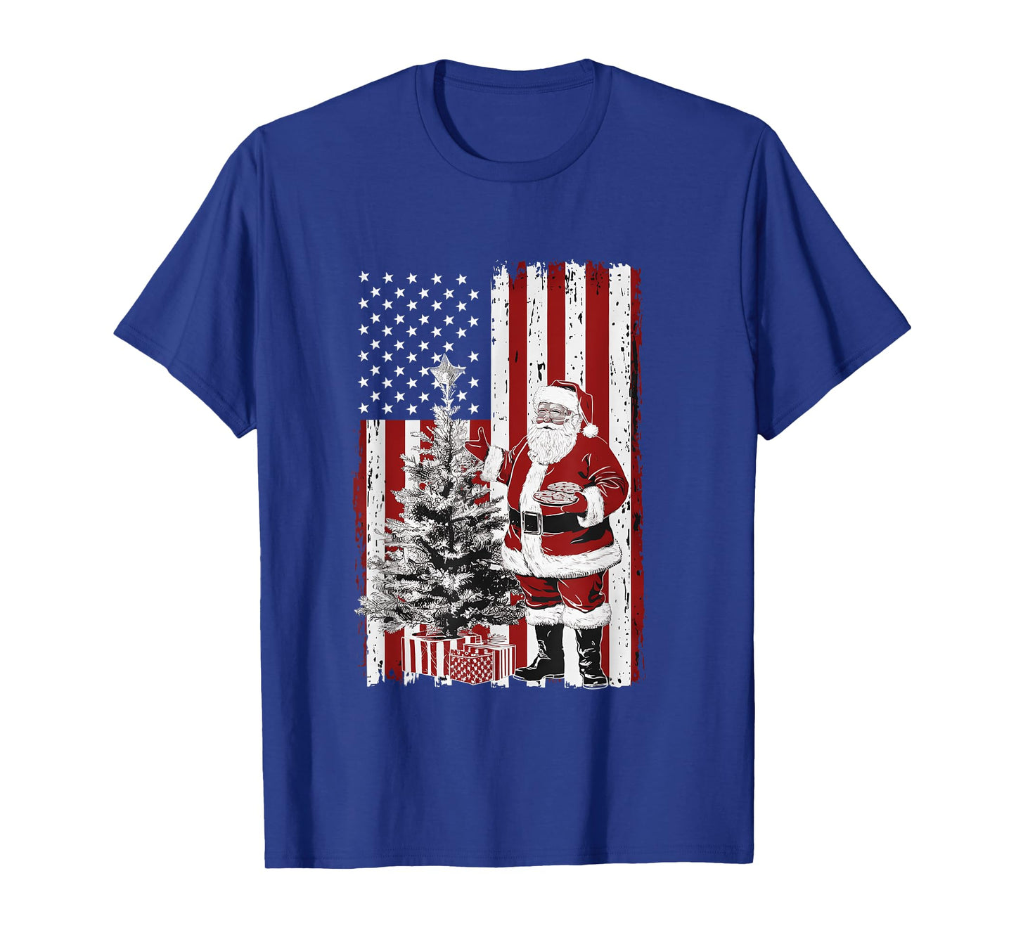 Patriotic Santa Claus Christmas USA Flag Design T-Shirt for Women Men
