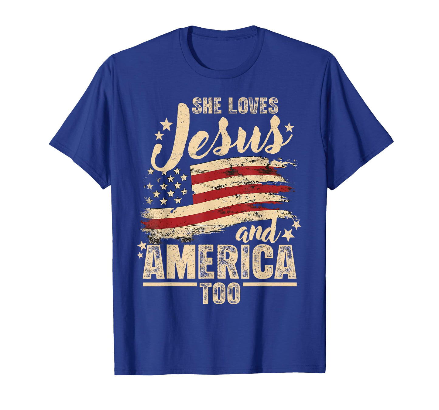 She Love Jesus and America Too 4th of July Christian US Flag T-Shirt