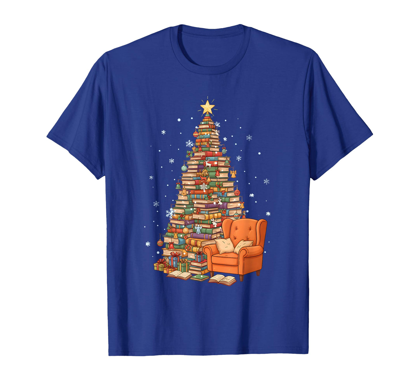 Funny Christmas Books Tree Book Lover Teacher Librarian T-Shirt
