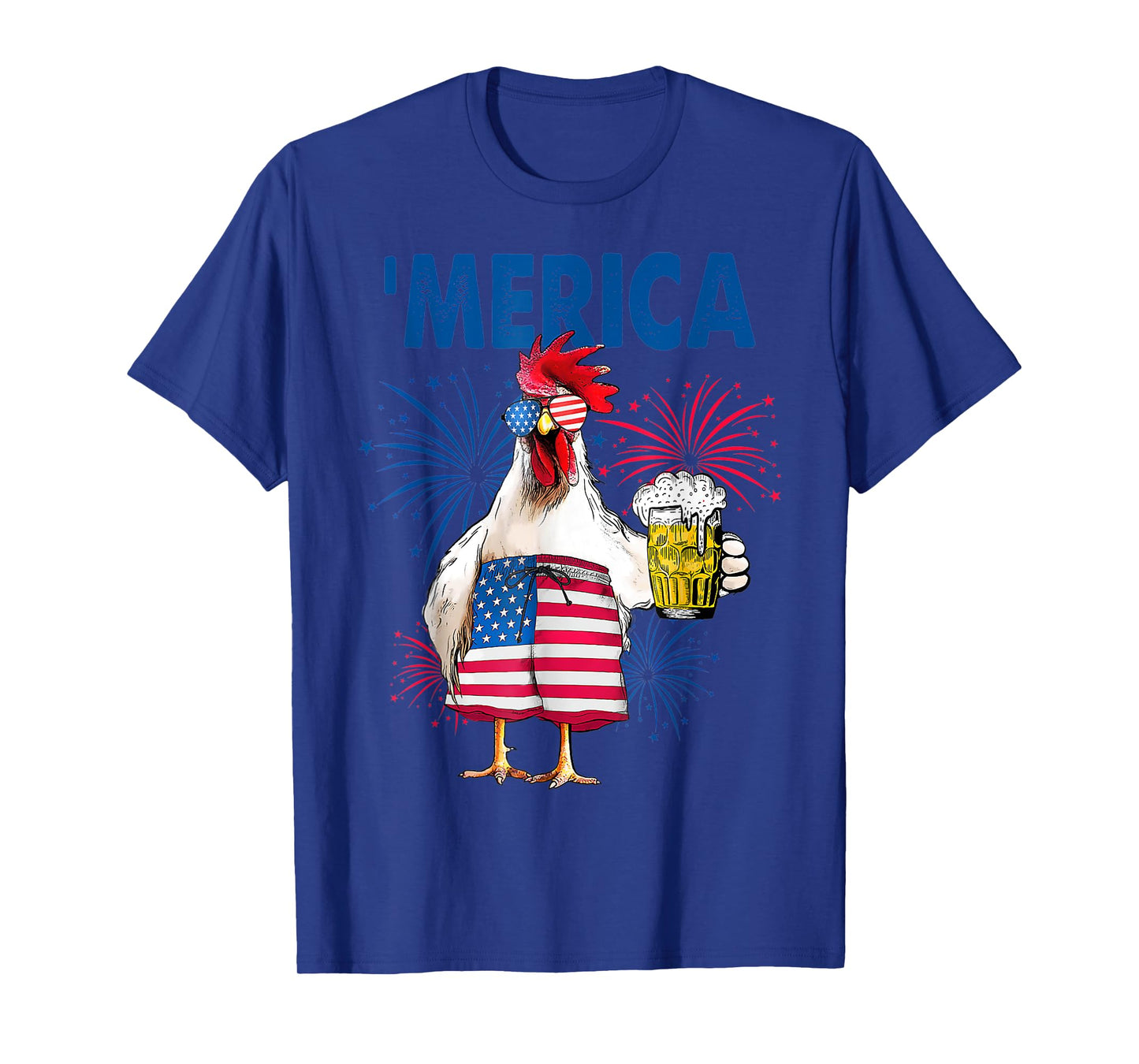 Merica American patriotic Rooster USA flag design women men T-Shirt