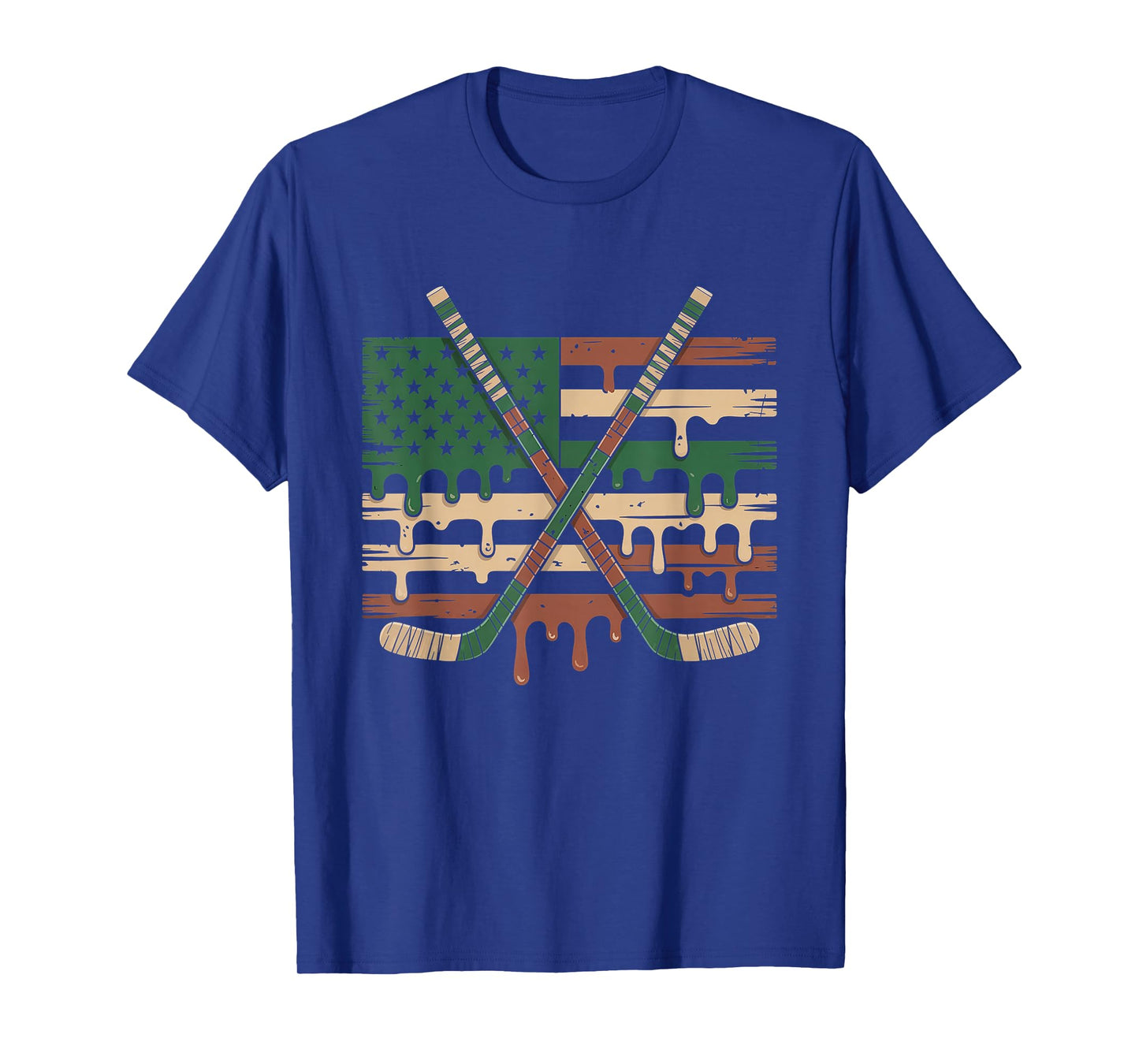 Hockey Ice Cream Drip Camo USA Flag T-Shirt