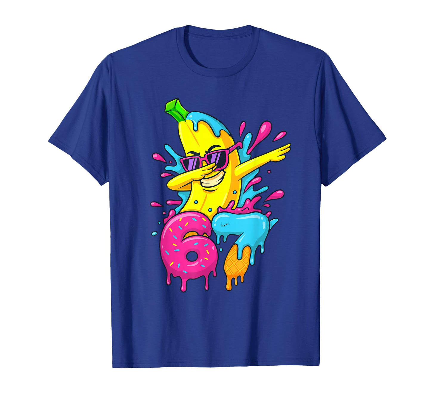 67 Dabbing Banana Baseball Funny 6 7 Dripping Ice Cream Meme T-Shirt