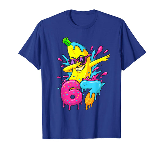 67 Dabbing Banana Baseball Funny 6 7 Dripping Ice Cream Meme T-Shirt